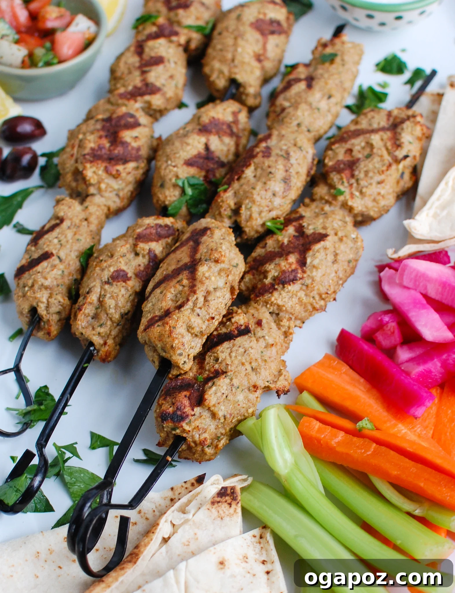 Platter of freshly cooked Chicken Kofta, garnished with fresh parsley.