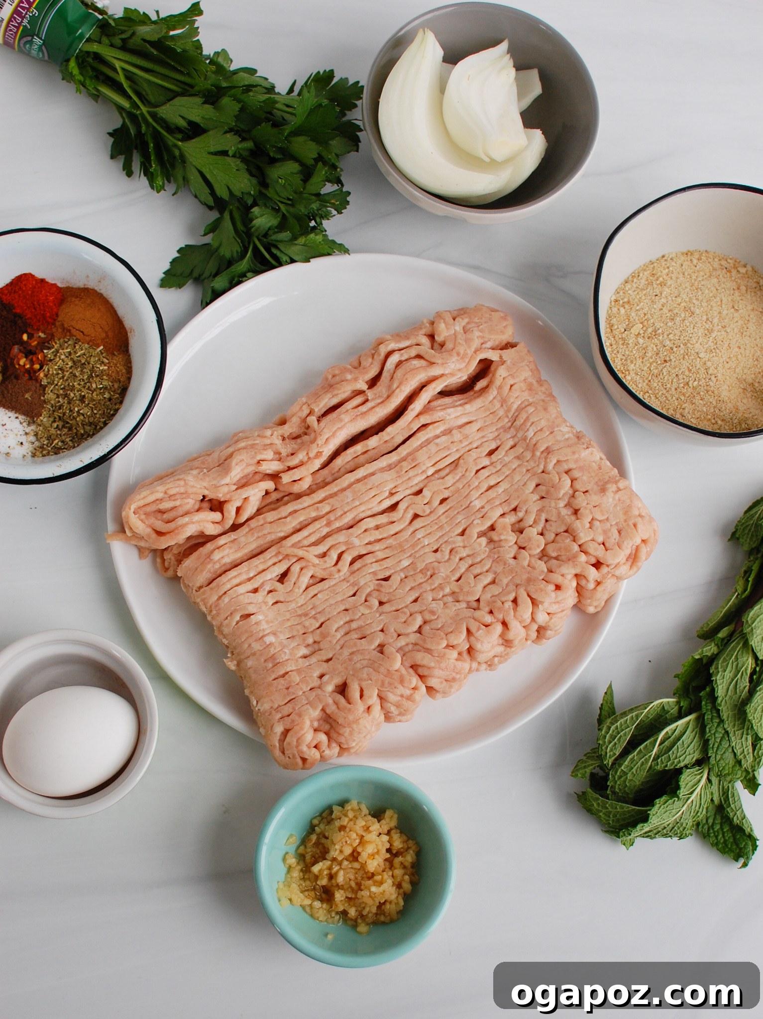 All the fresh ingredients required for preparing Chicken Kofta.