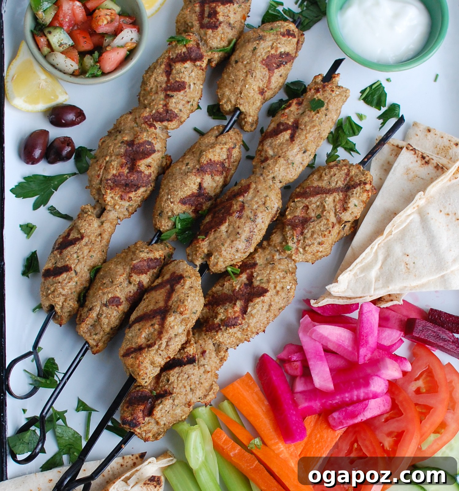 Chicken Kofta served on a pristine white plate, garnished with fresh parsley.