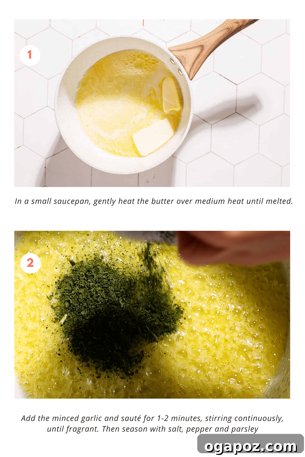 The Easiest 3 Ingredient Garlic Butter Sauce 4 Step-by-step photos showing how to make garlic butter sauce.