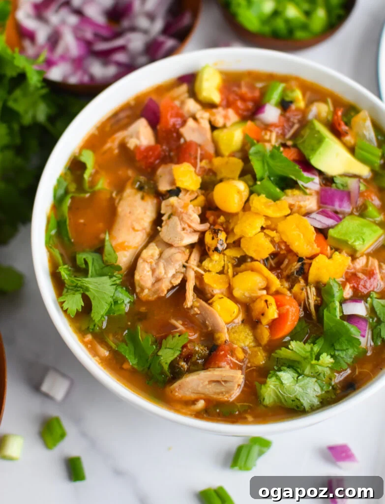 Southwestern Green Chili Chicken Soup 6 Green Chili Chicken Soup in a pristine white bowl