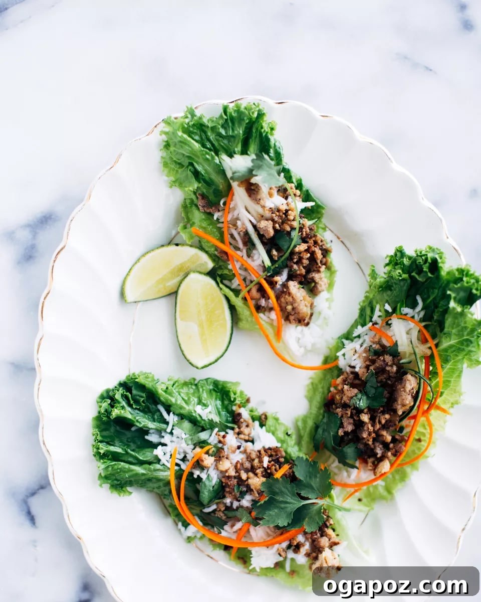 Crispy Pork Lettuce Wraps with Creamy Peanut Sauce 3 Close-up of the delicious crispy pork and tofu filling for lettuce wraps.