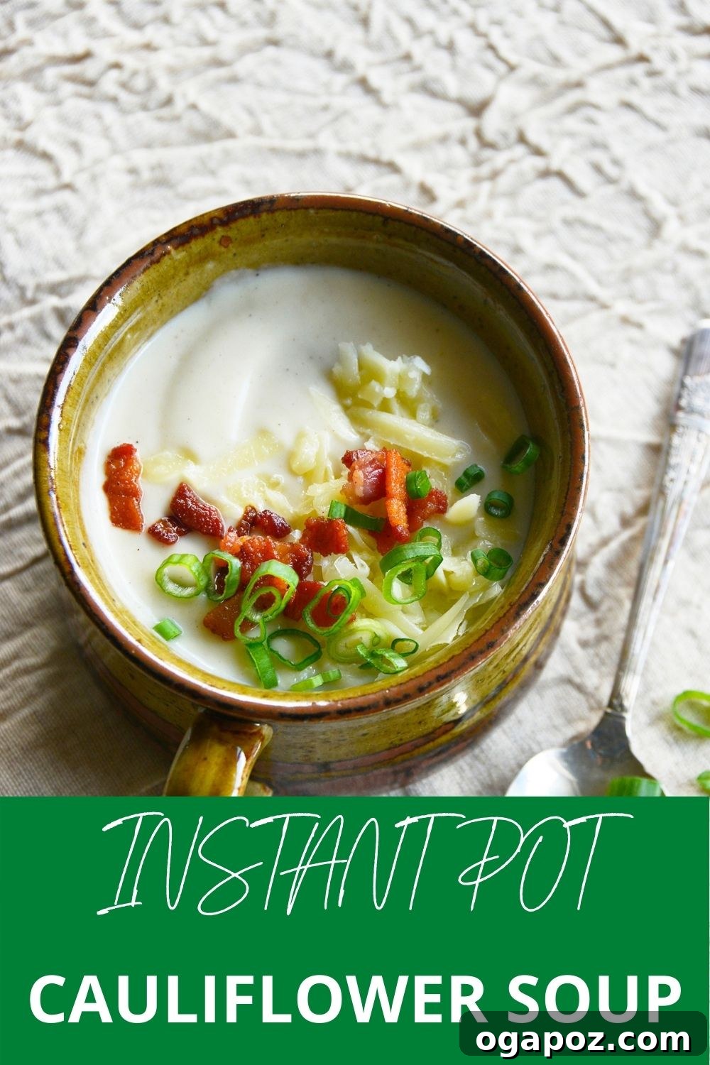 Instant Pot Cauliflower Soup with logo. 