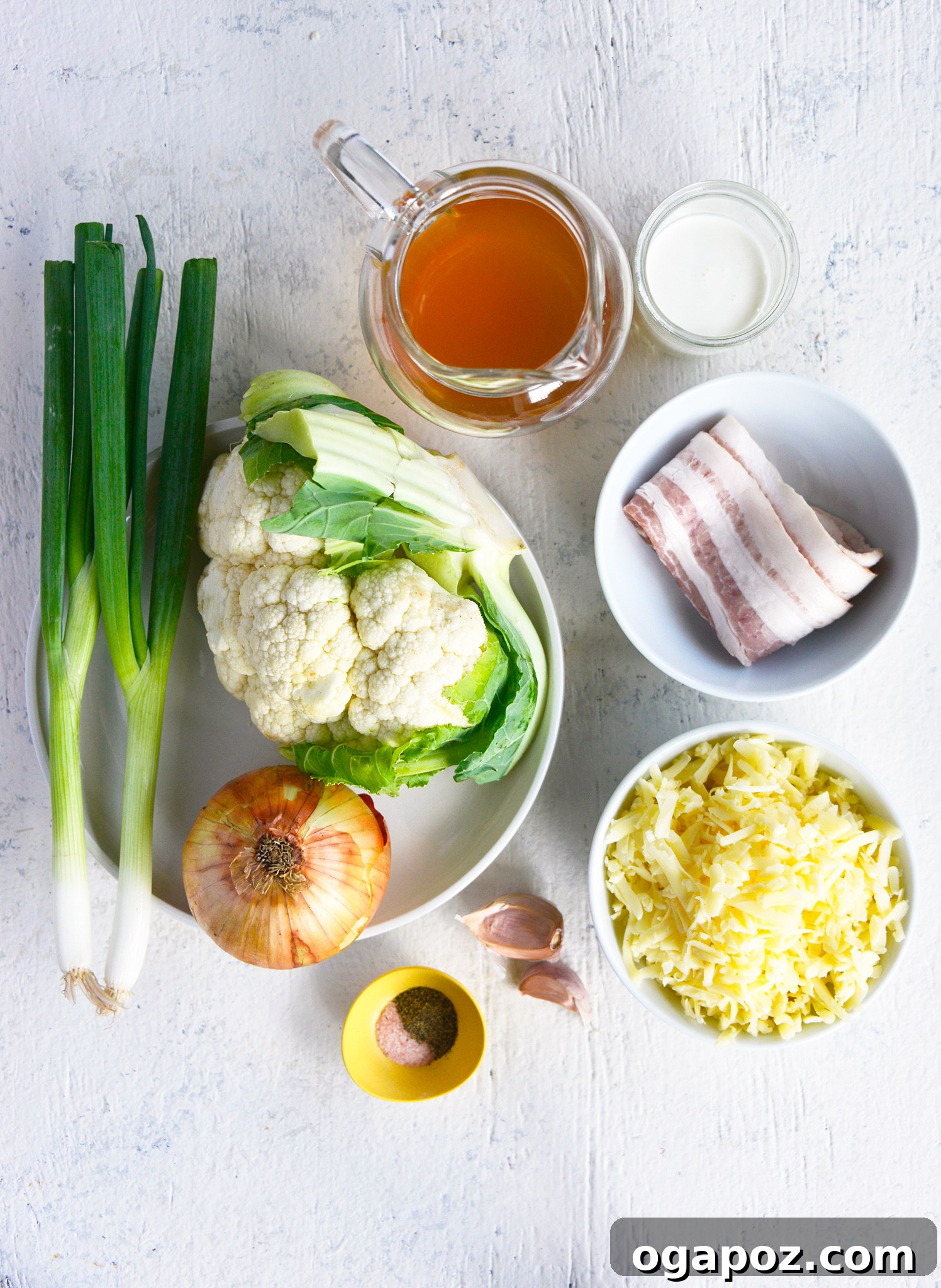 Instant Pot Cauliflower Soup ingredients laid out. 