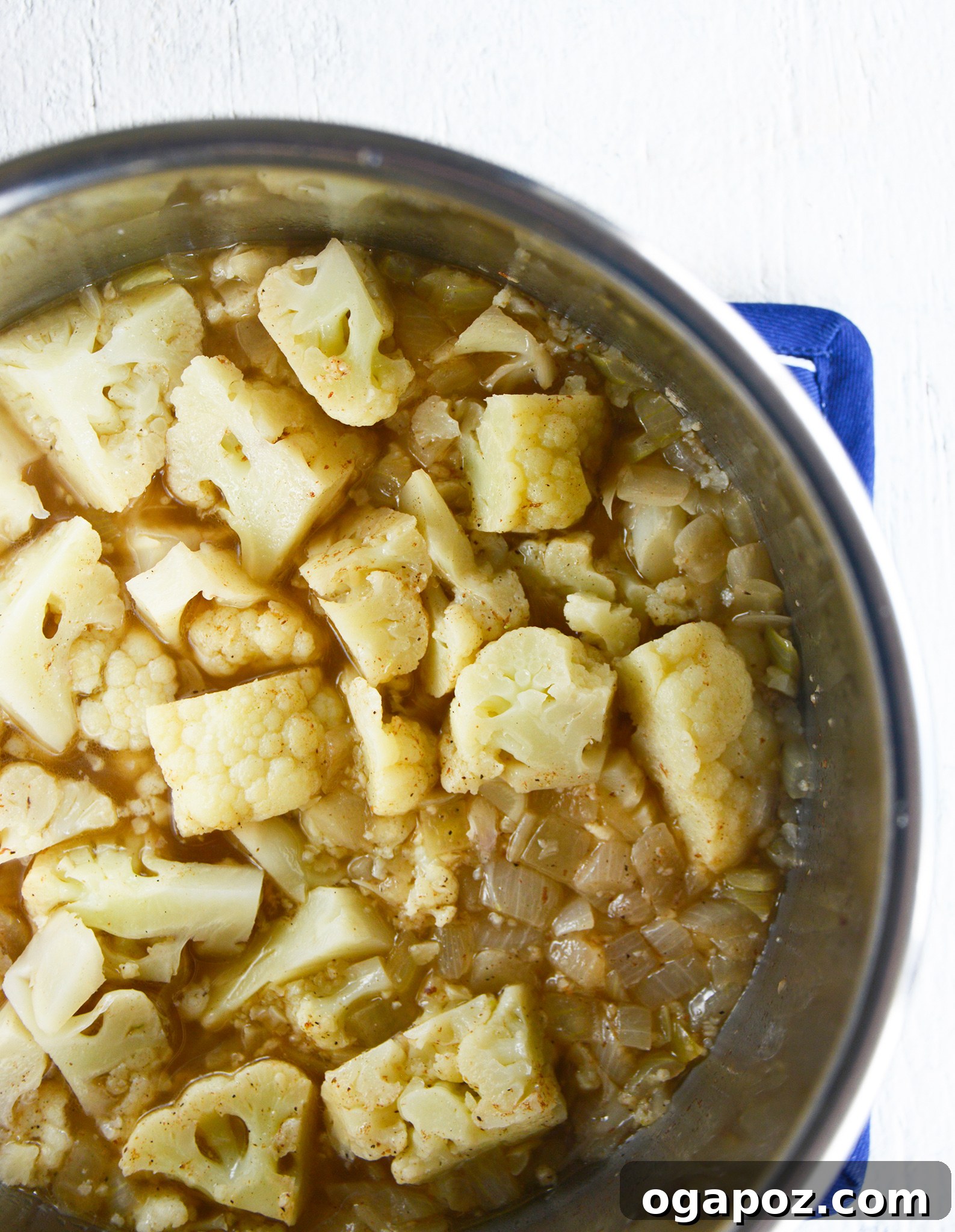 Instant Pot Cauliflower Soup cooked in the pressure cooker.
