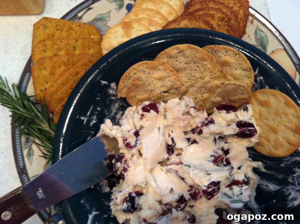 Rosemary Cranberry Spread served with crackers Delicious Rosemary Cranberry Spread for holiday appetizers