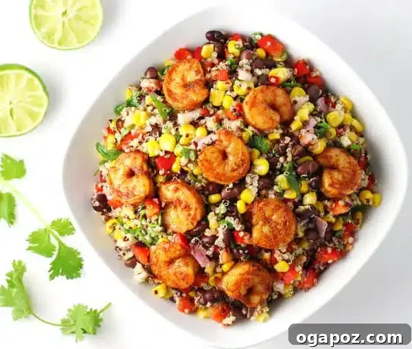 Healthy Shrimp Dinners You'll Crave 16 A vibrant Caribbean Shrimp Quinoa Bowl with fresh ingredients.