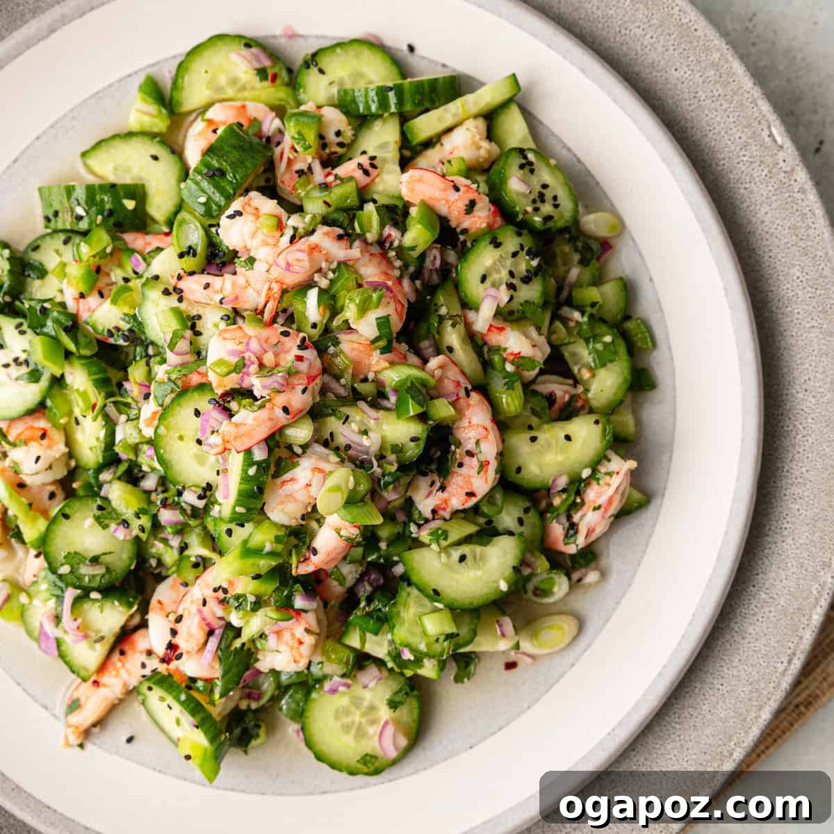 Healthy Shrimp Dinners You'll Crave 22 Sunomono style Shrimp and Cucumber Salad with sesame dressing.