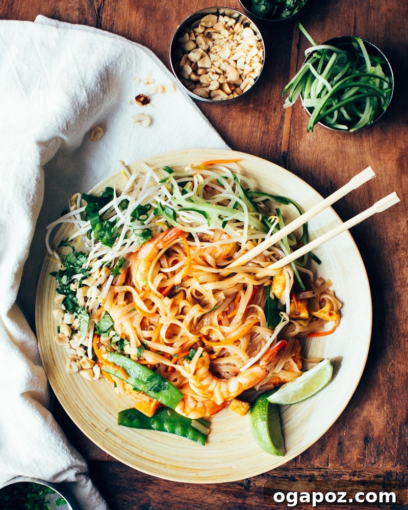 Healthy Shrimp Dinners You'll Crave 10 Beautiful Veggie, Shrimp and Tofu Pad Thai with fresh garnishes.