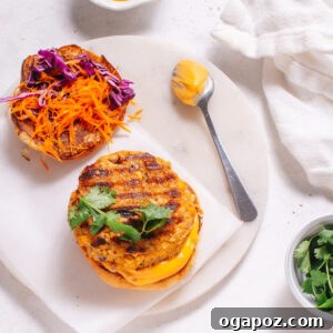 Chickpea burger on a bun, showcasing its crispy texture.
