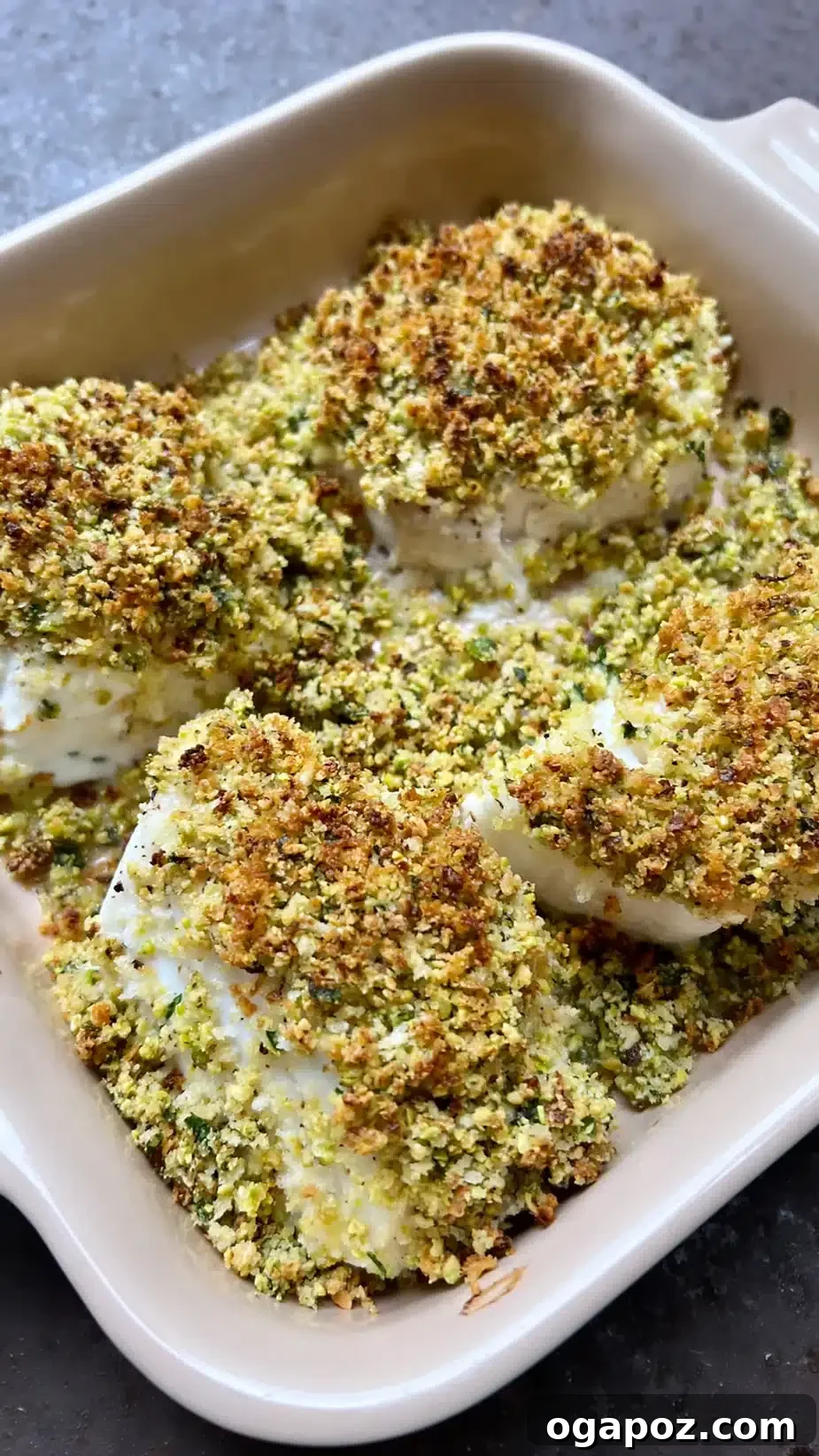 Halibut Perfection: Recipes You'll Adore 10 Halibut fillets with a vibrant green pistachio crust, a visually appealing and flavorful dish.