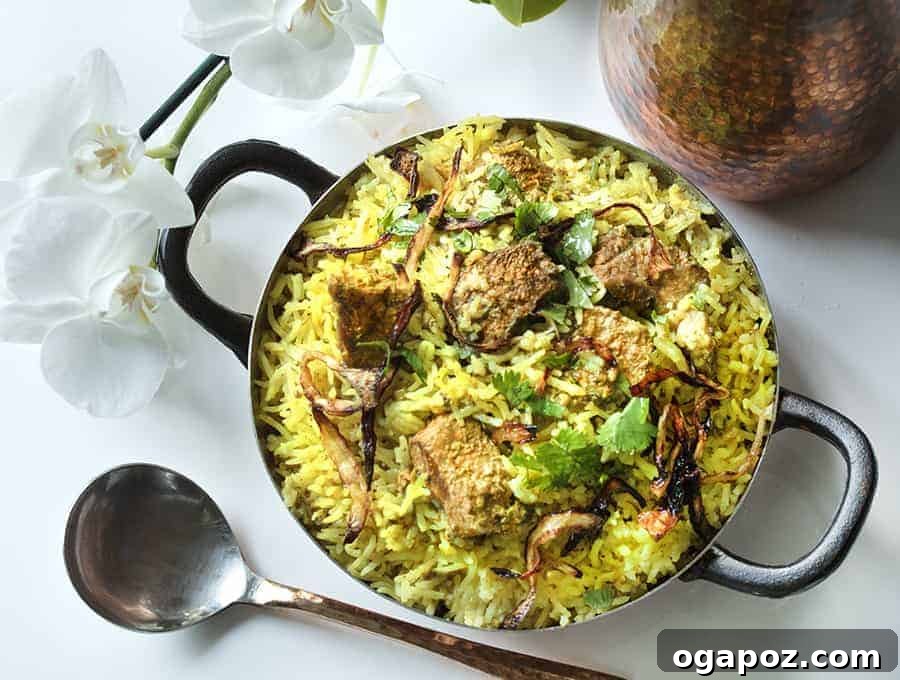Quick & Flavorful: 14+ Instant Pot Indian Recipes You'll Adore 7 Overhead view of fragrant Instant Pot Lamb Biryani.