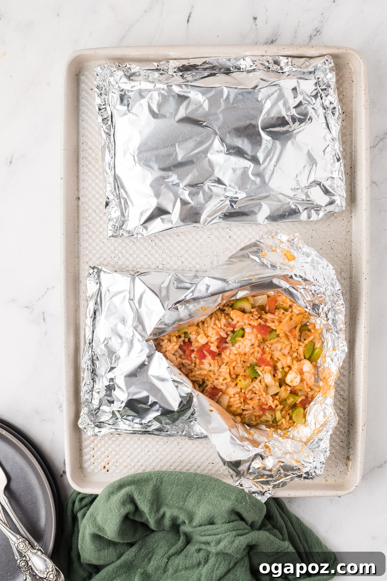 Spicy Shrimp Creole Delight 7 A securely sealed Shrimp Creole Recipe in a foil packet, ready for cooking.