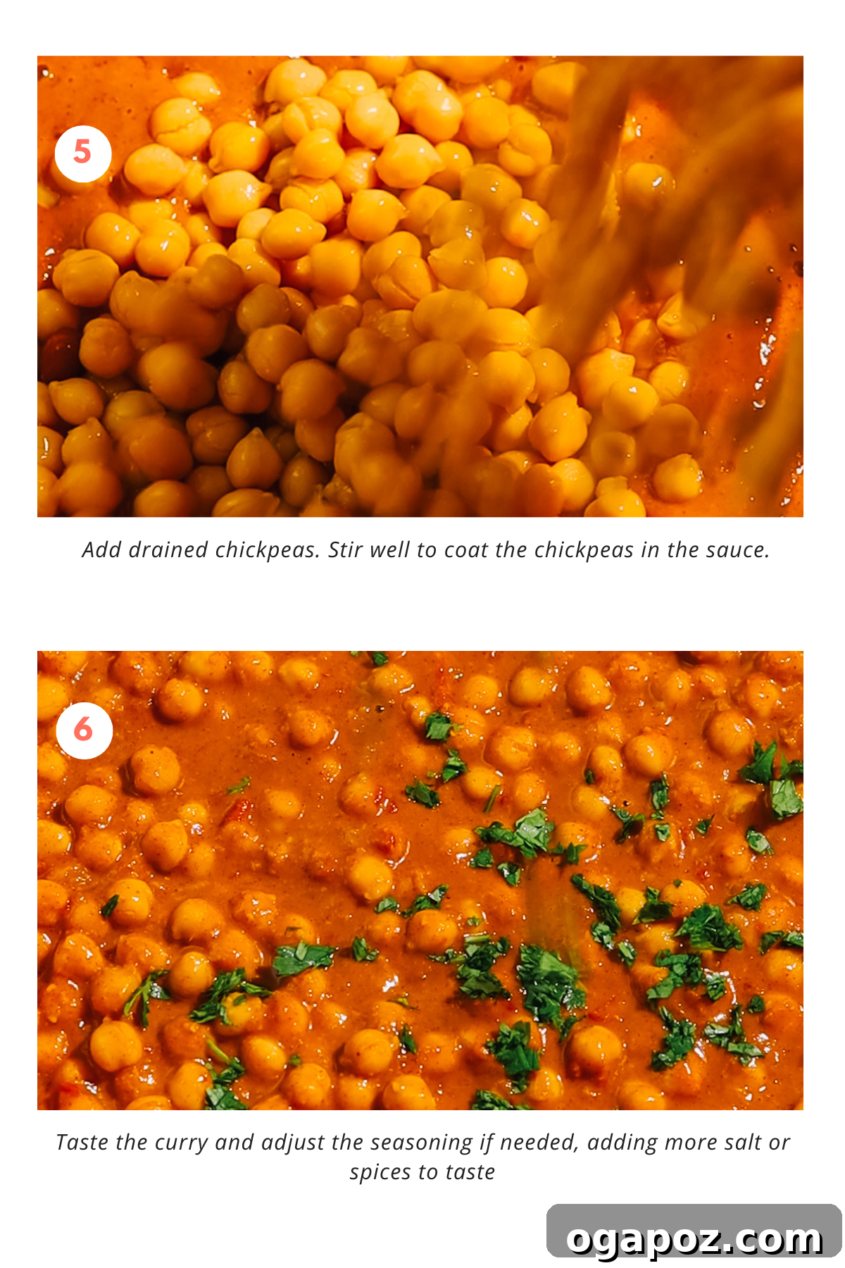Speedy Coconut Curry Chickpeas 6 Step-by-step image of creamy chickpea curry simmering gently in a pot, absorbing flavors