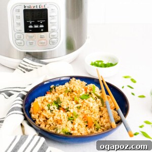 Instant Pot Fried Rice with Instant Pot in background.
