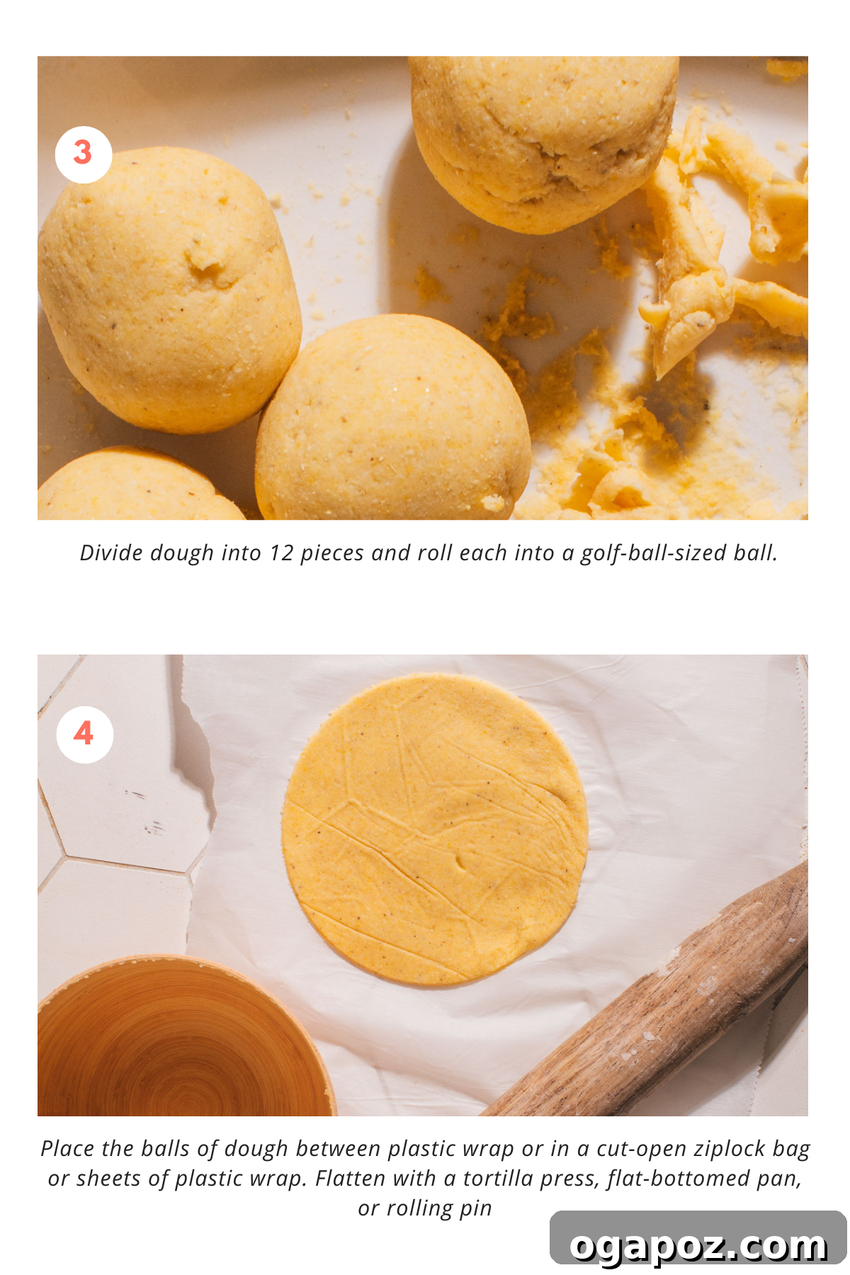 Ultra Soft and Easy Homemade Corn Tortillas Recipe 5 Step-by-step visuals for pressing and cooking corn tortillas.