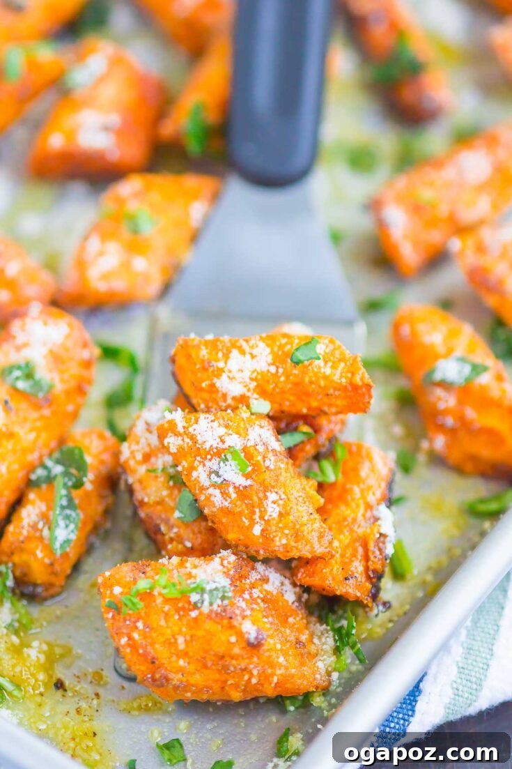 Roasted Garlic Parmesan Carrots with herbs.