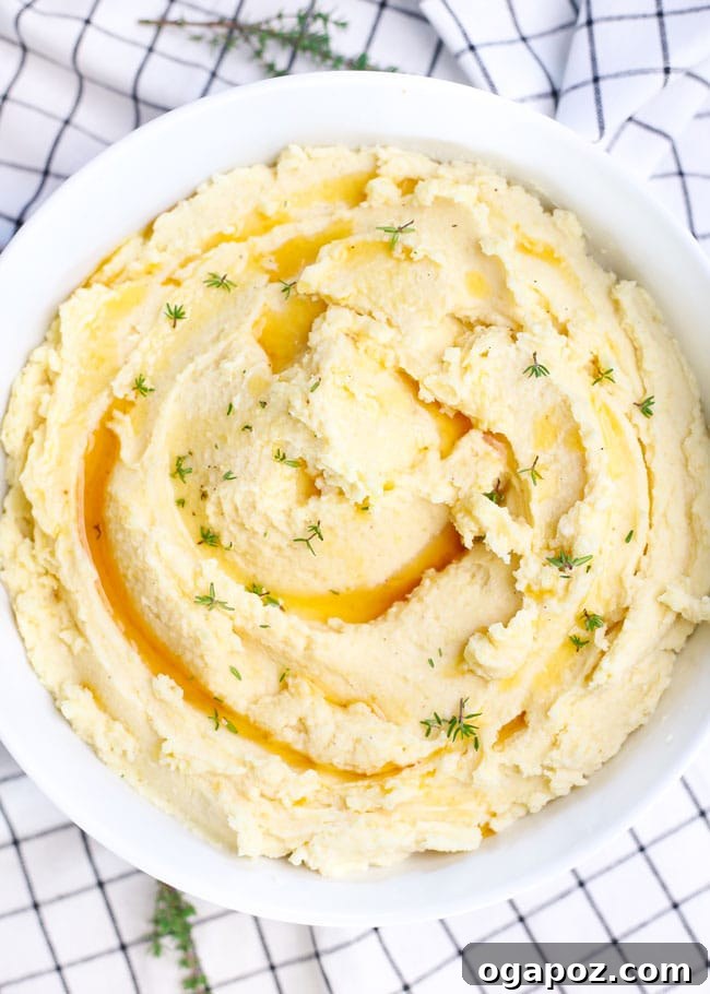 Creamy Brown Butter Mashed Potatoes with a hint of garlic.
