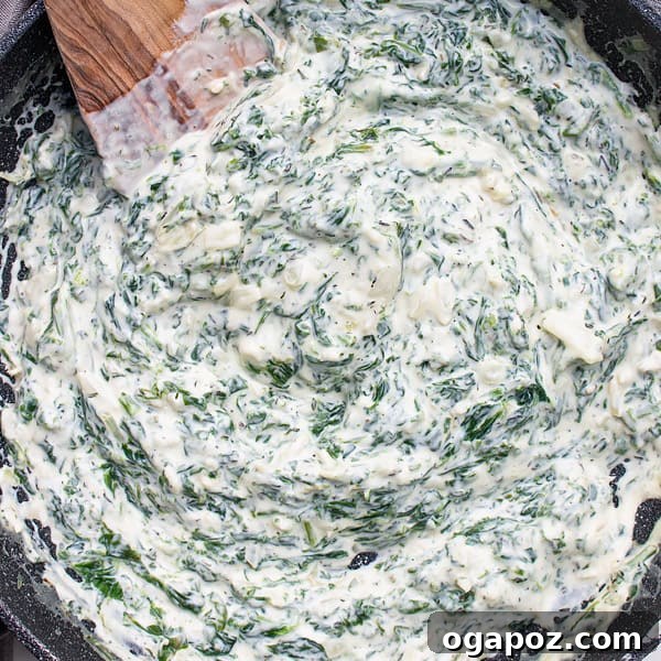 Quick Creamed Spinach with Cream Cheese, rich and vibrant green.