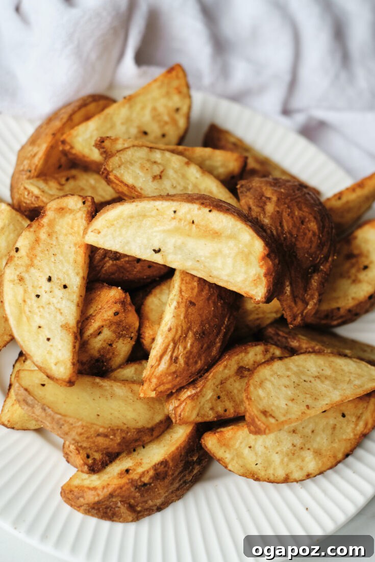 Crispy golden Air Fryer Potato Wedges seasoned with herbs.