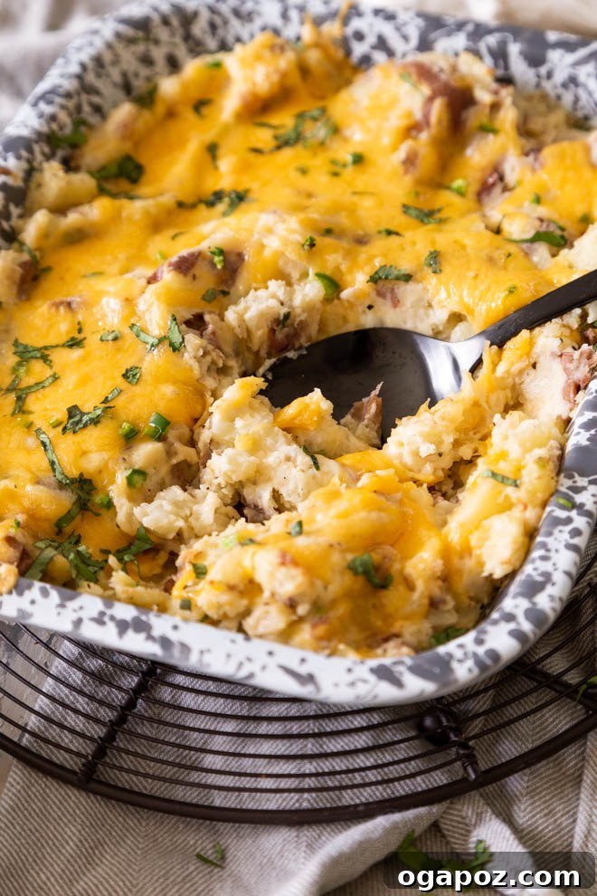 Creamy Jalapeno Cheddar Mashed Potatoes with a hint of green.