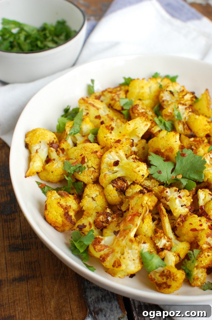 Golden Turmeric Roasted Cauliflower florets.