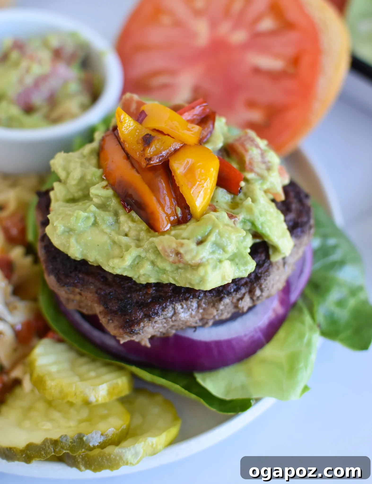 Creamy Avocado Burger 2 Easy Avocado Burger with creamy guacamole, ready to be served.
