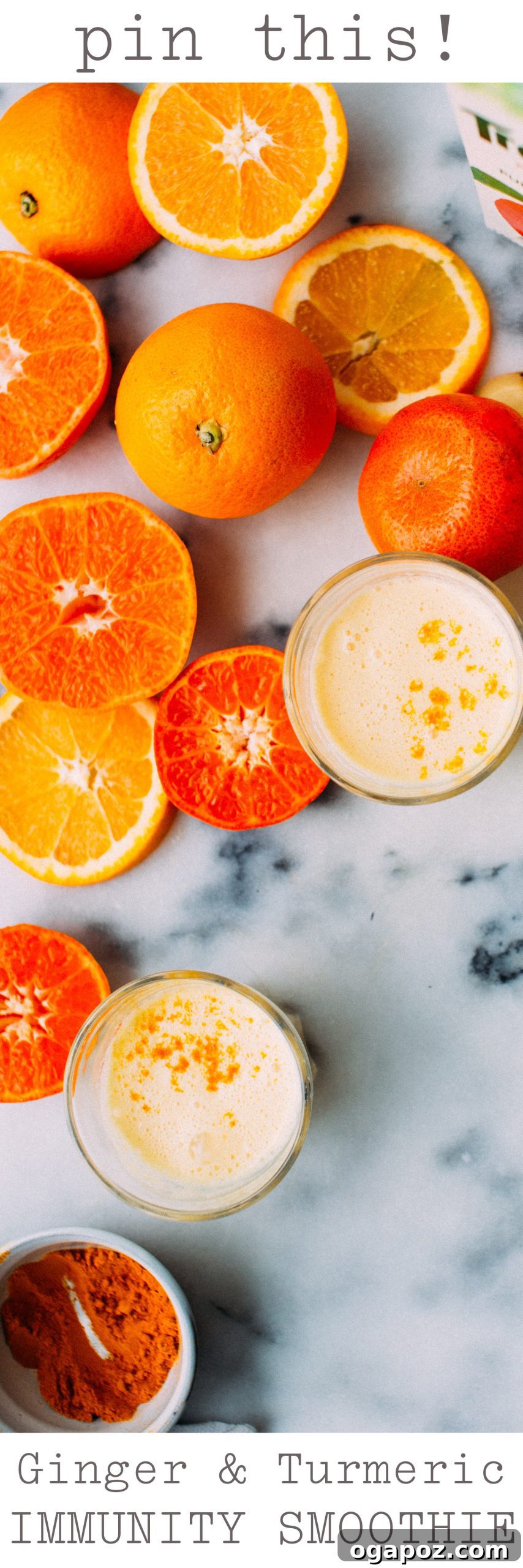 Ready to Drink Immunity Smoothie A glass of Turmeric & Ginger Immunity Smoothie placed on a rustic wooden surface, with ingredients subtly visible.