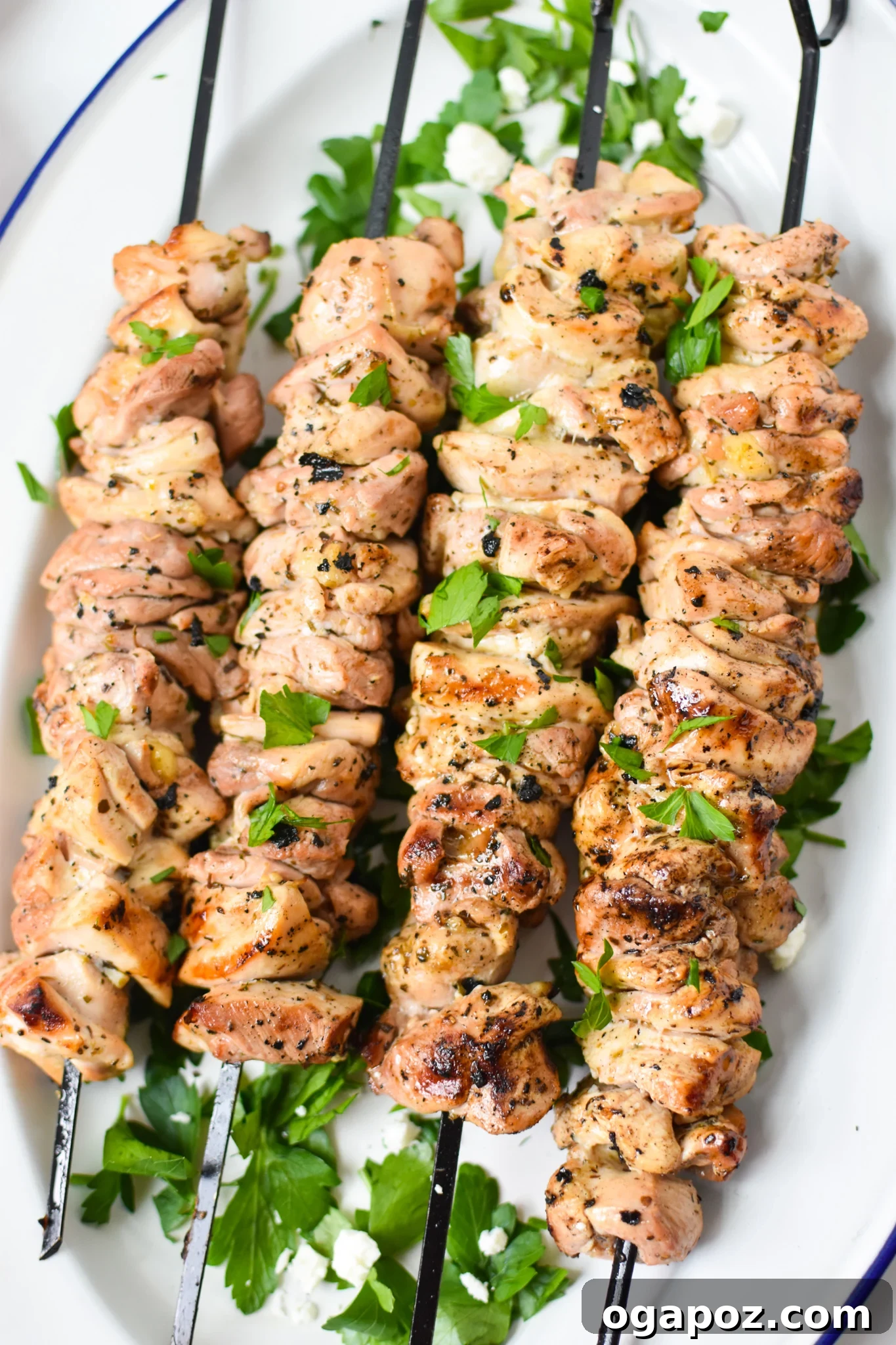 Classic Greek Chicken Souvlaki 5 Close-up of freshly grilled Chicken Souvlaki skewers, showing the beautiful char and juicy texture.