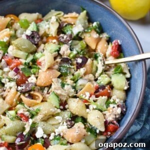 Mediterranean Tuna Pasta Salad, a delicious and easy summer dish.