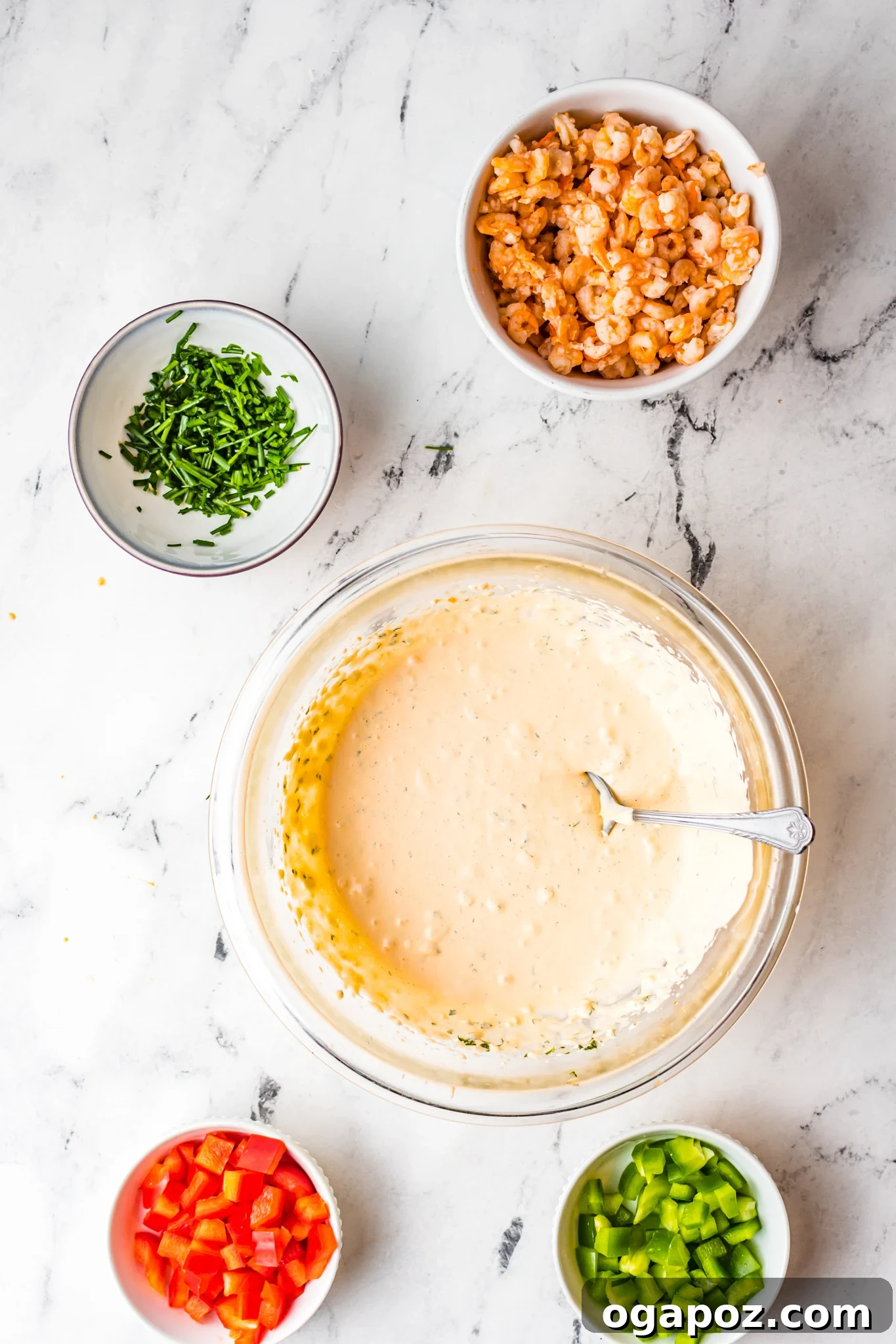 Ultimate Party Shrimp Dip 7 Shrimp Dip Recipe mixed in bowl.