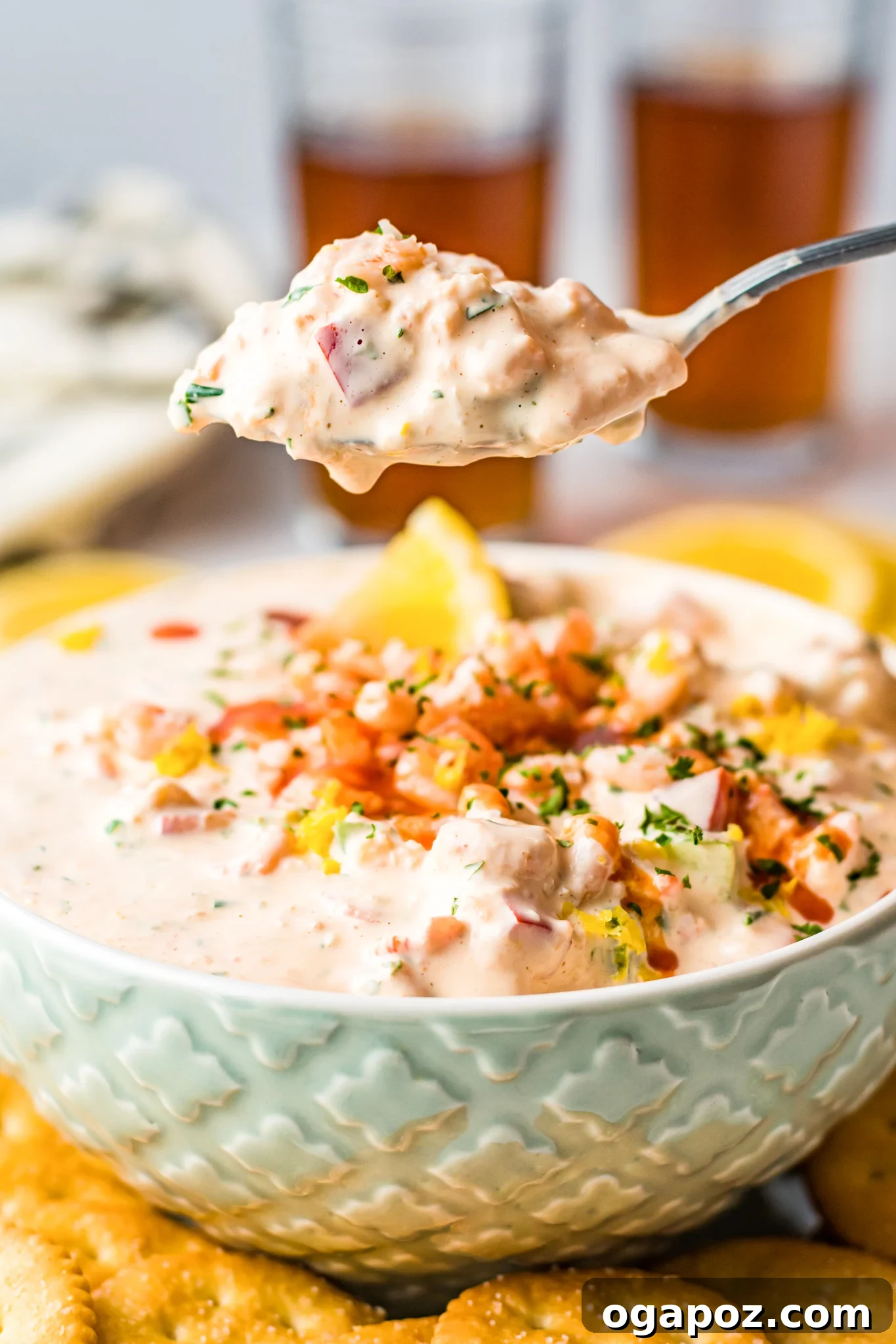 Ultimate Party Shrimp Dip 9 Shrimp Dip Recipe with spoon.