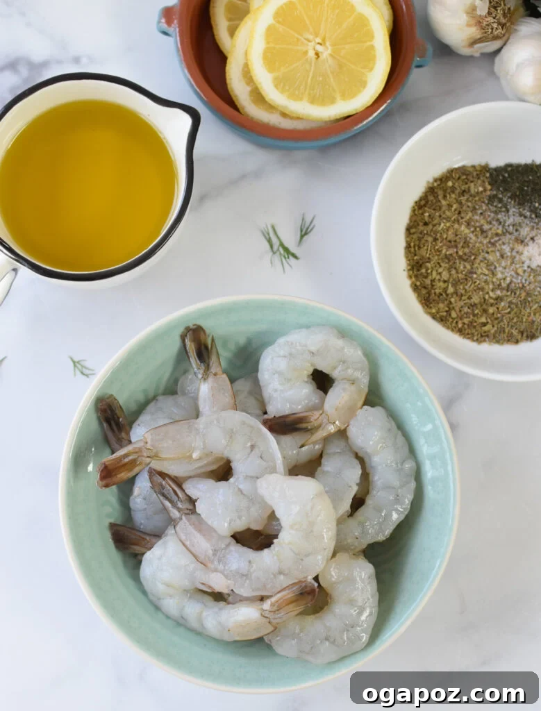 Zesty Mediterranean Grilled Shrimp Skewers 3 Ingredients for Greek Shrimp Marinade: lemon, spices, olive oil, garlic, and yogurt.