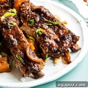 Slow Cooker Hawaiian Pork Ribs recipe card image.