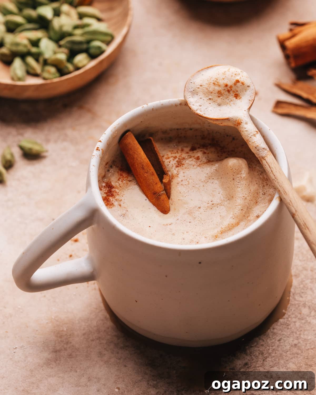 Ultimate Indian Drink Recipes 5 Chai Coffee in white cup with spoon