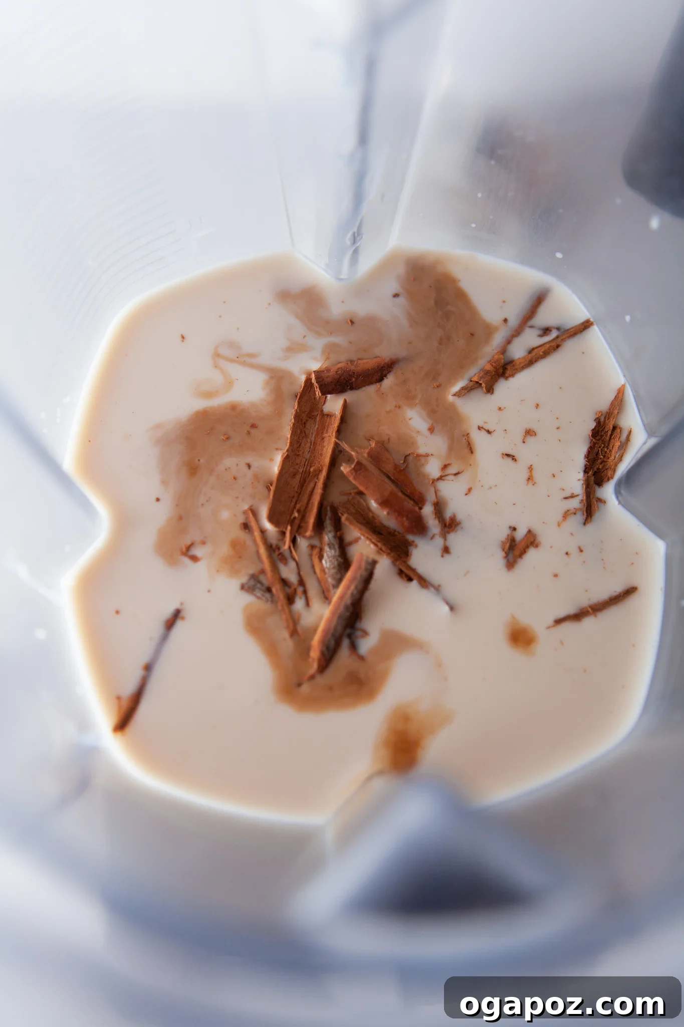 Sweet & Creamy Homemade Horchata 5 Horchata mixture being blended in a high-speed blender for a smooth consistency.