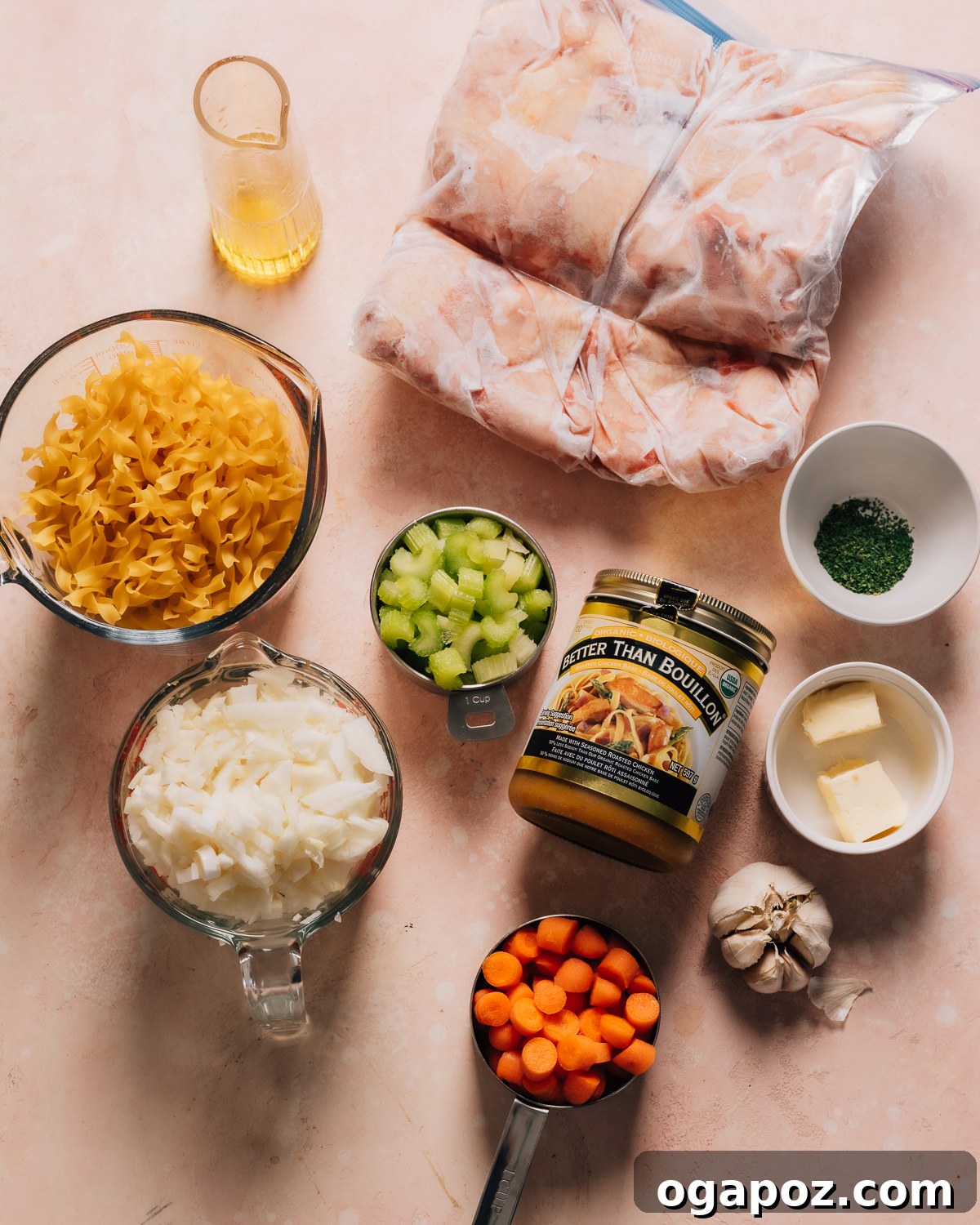 Effortless Instant Pot Chicken Soup for Busy Weeknights 3 Instant Pot Chicken Soup Ingredients laid out on a table for preparation.