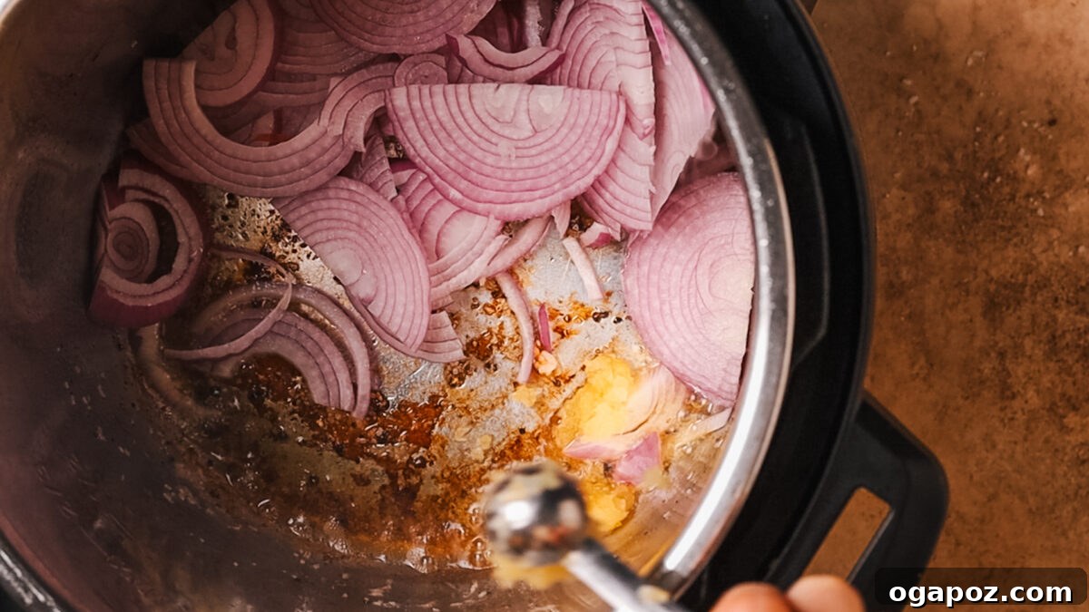 Instant Pot Fall Apart Roast Beef 5 Sauté the aromatics