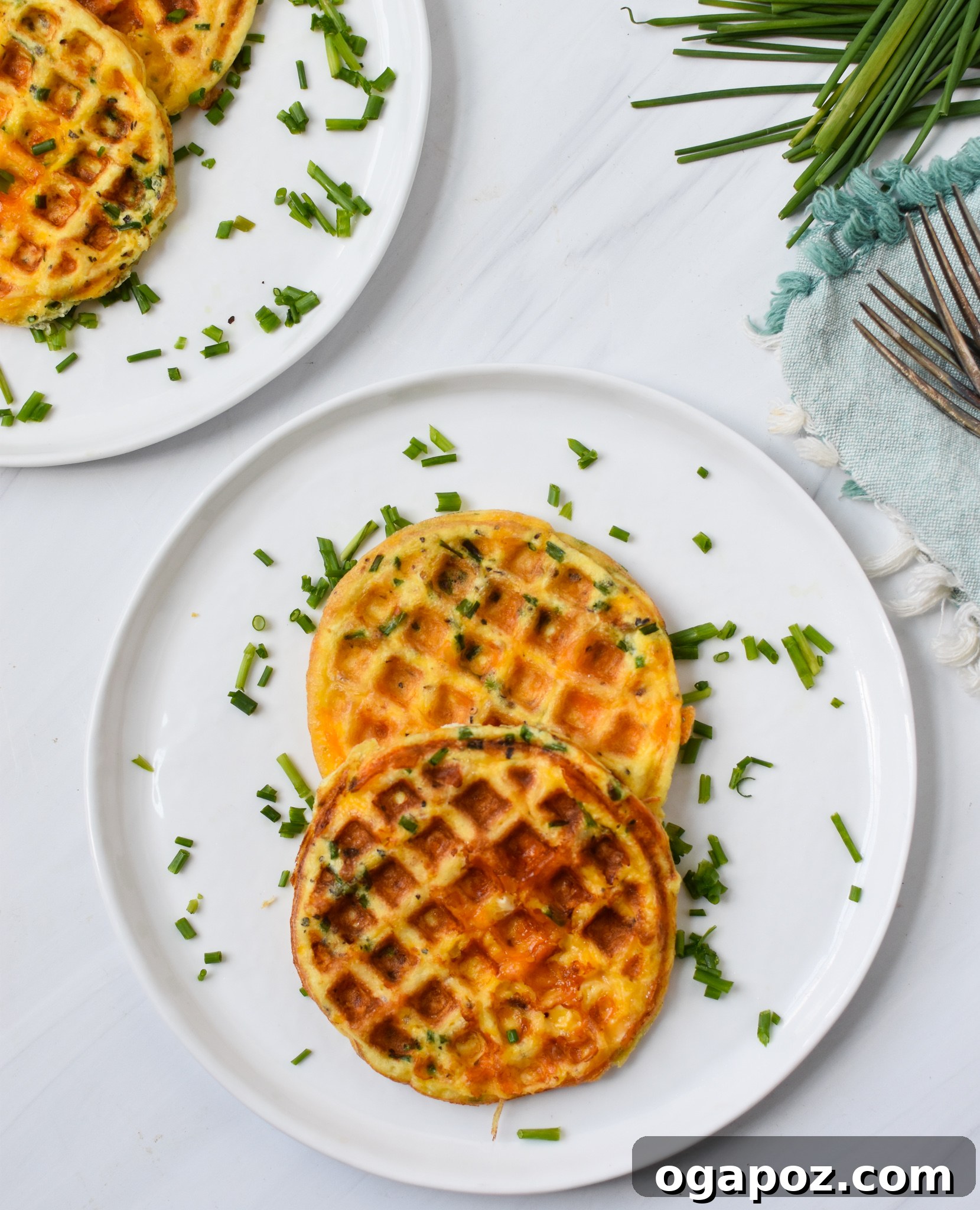 Quick and Easy Chaffles 4 A bowl of chaffle batter with fresh green chives mixed in, ready for the waffle iron.
