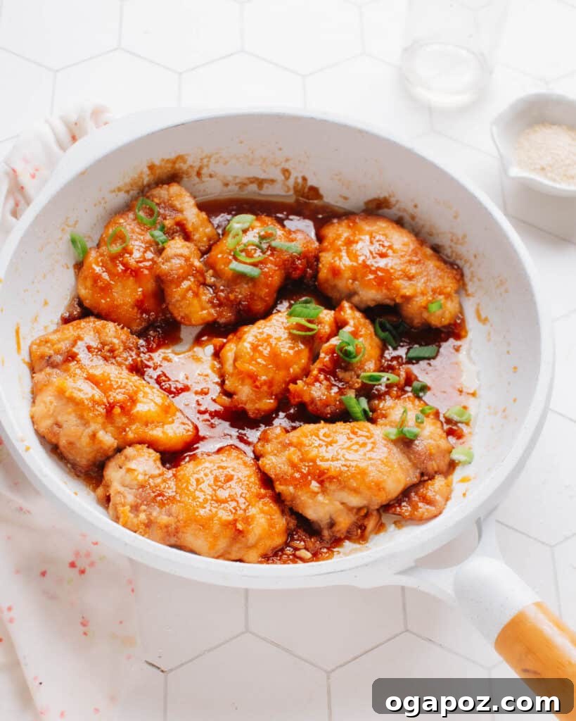 28 Healthy Chicken Recipes Easy Delicious Dietitian Approved 3 Garlic Ginger Chicken in a pan, ready to be served