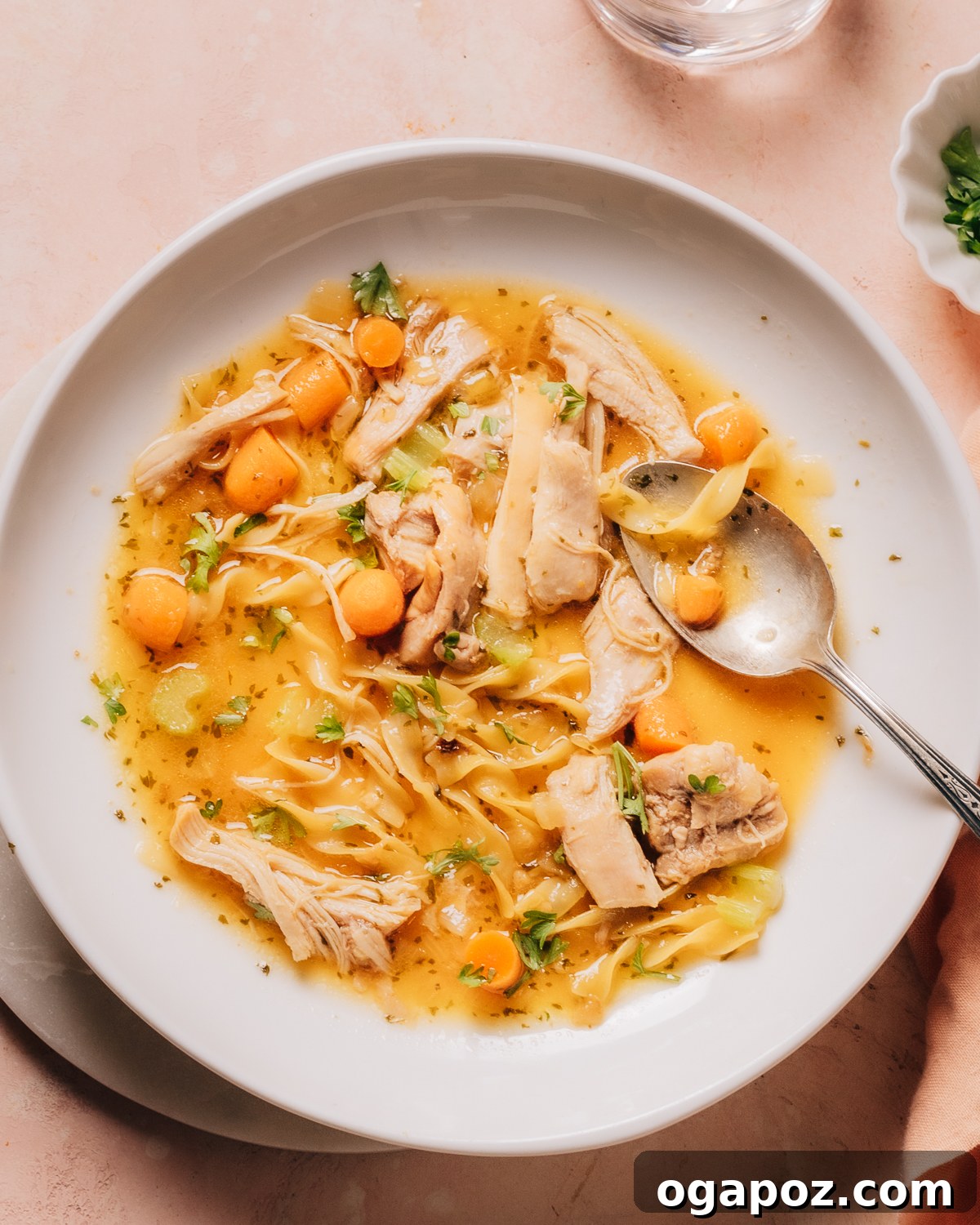 28 Healthy Chicken Recipes Easy Delicious Dietitian Approved 21 Classic Crockpot Chicken Noodle Soup served in a rustic bowl