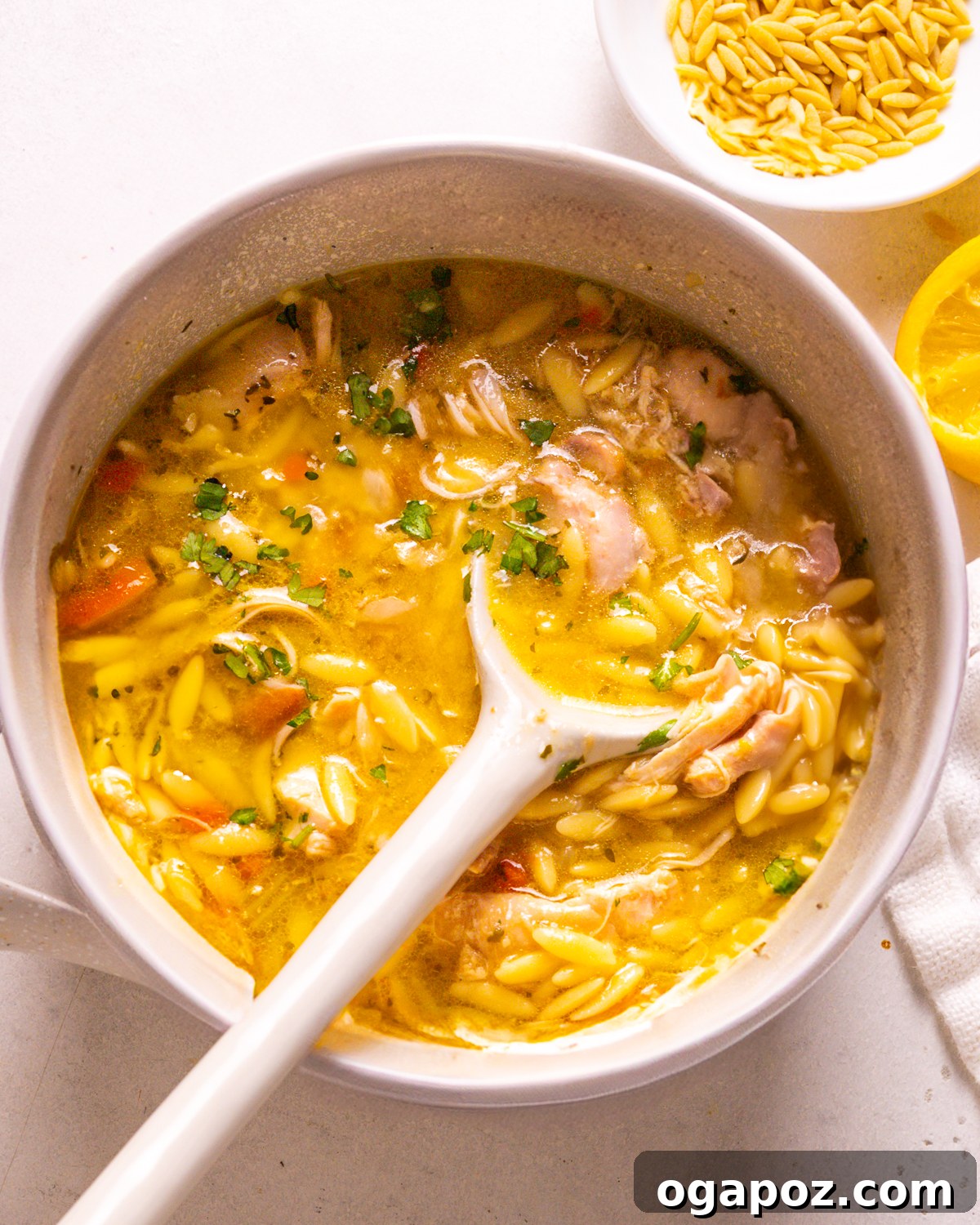 28 Healthy Chicken Recipes Easy Delicious Dietitian Approved 24 Bright and comforting Lemon Chicken Orzo Soup (Avgolemono) in a bowl