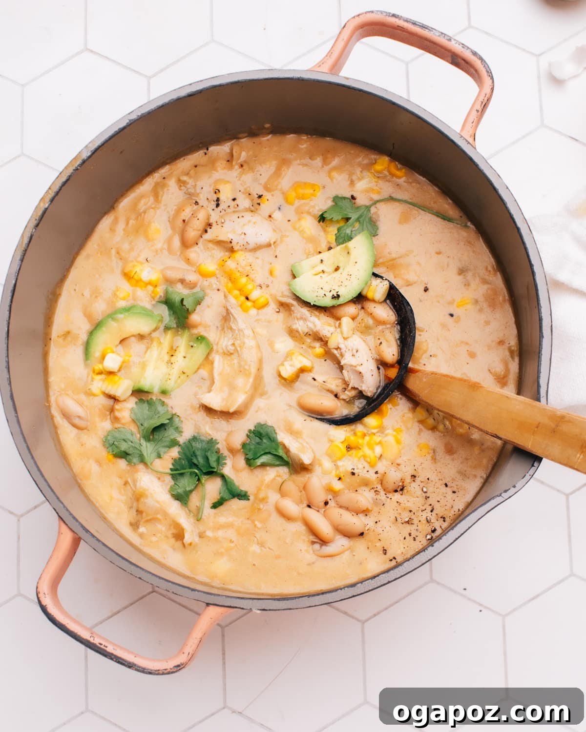 28 Healthy Chicken Recipes Easy Delicious Dietitian Approved 25 Hearty and creamy Healthy white chicken chili in a Dutch oven, garnished with fresh toppings
