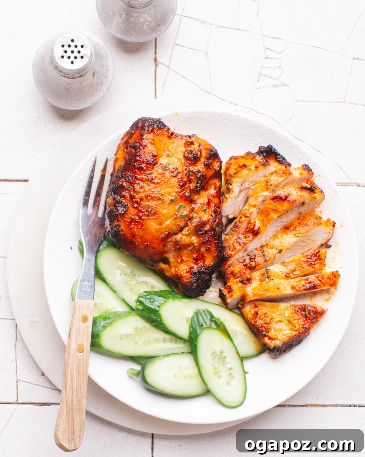 28 Healthy Chicken Recipes Easy Delicious Dietitian Approved 26 Perfectly cooked Air Fryer Frozen Chicken Breast, sliced and served with cucumbers