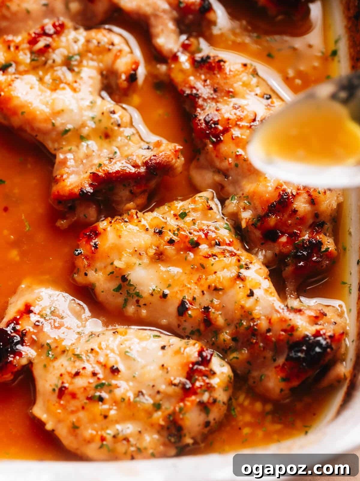 28 Healthy Chicken Recipes Easy Delicious Dietitian Approved 6 Close-up of Honey Garlic Lemon Pepper Chicken Thighs, glazed and juicy