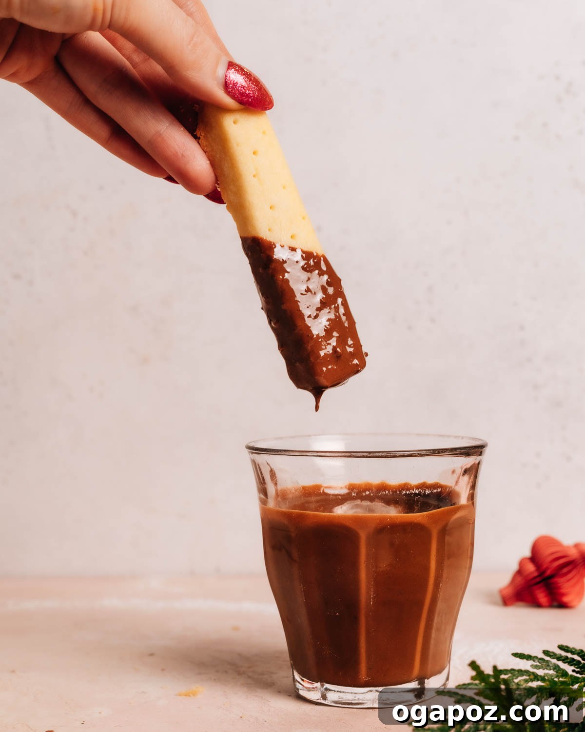 Simple One-Bowl Chocolate Dipped Shortbread Cookies 7 A plate of freshly baked chocolate dipped shortbread cookies.