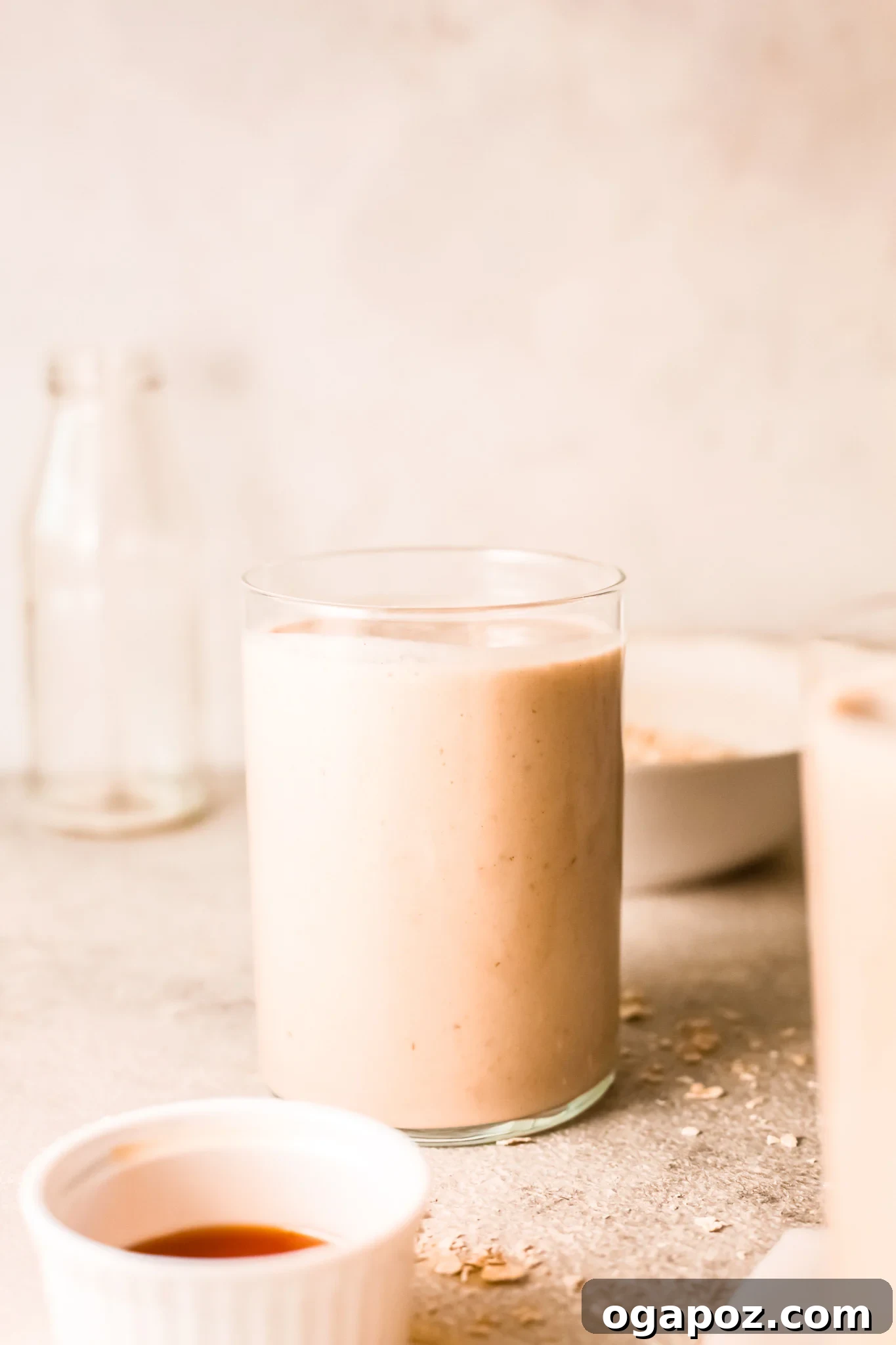 Quick & Healthy Oat Smoothies 4 All oat smoothie ingredients being poured into a high-speed blender.