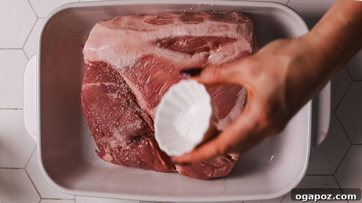 Melt in Your Mouth Slow Cooked Pork Shoulder 5 adding salt to pork