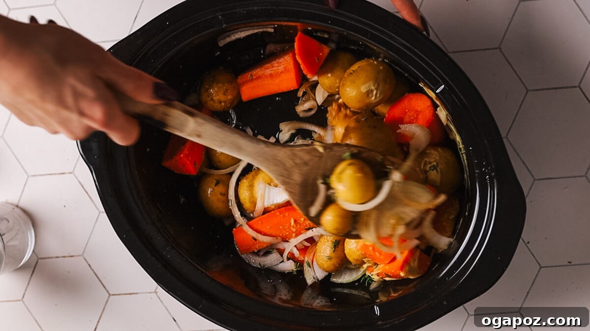 Melt in Your Mouth Slow Cooked Pork Shoulder 9 mixing all vegetable