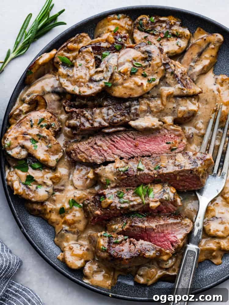 Mouthwatering Boneless Beef Ideas 20 Steak Diane, beautifully plated with sauce.